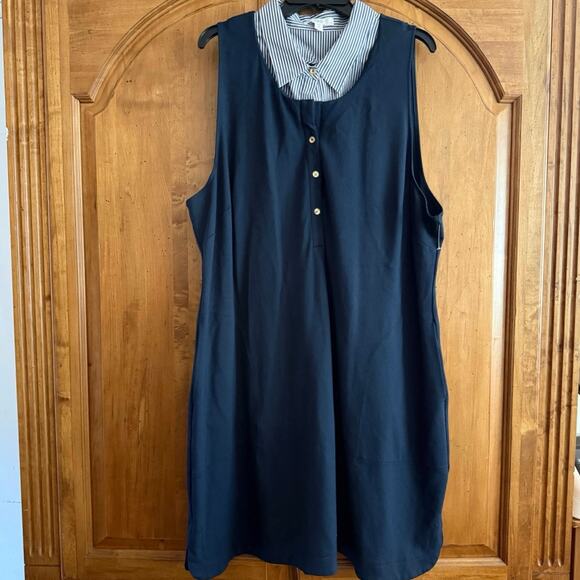 1901 sleeveless polo shirt dress navy pockets poplin collar nautical plus 3X - Picture 6 of 9